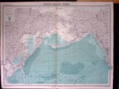 North Pacific Ocean Large Coloured Antique Map John Bartholomew