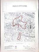 Maidstone Kent Boundary Commission 157-Year-Old Coloured Antique Map.