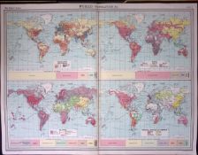 The World Population Large Coloured Antique Map John Bartholomew
