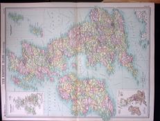 British Isles Political Large Coloured Antique Map John Bartholomew