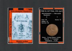1908 FA Cup Final Wolves v Newcastle Mounted Card & Coin Gift Set.