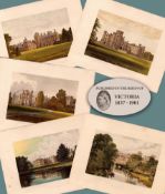 Warwickshire 150 Years-Old Job Lot Gilt-Edge Coloured Victorian Antique Book Plates.