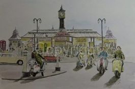 Mod Outside Brighton Pier Nostalgic 1960's Scene Metal Wall Art