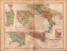 Antique 1867 Coloured Classical Geography Map Italia Sicillia.