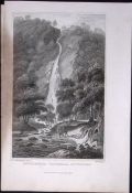 Wicklow Powerscourt Waterfall 194 Years Old Antique Steel Engraving-4