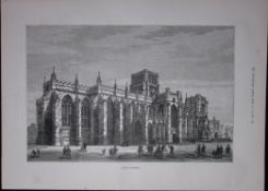 Bristol Cathedral Large Victorian 1887 Antique Wood Engraved Print