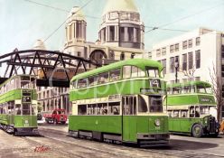 Liverpool James Street Bus and Tram Nostalgic Scene Metal Wall Art