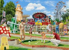 Family Fun Day Crazy Golf 1960's Nostalgic Summer Holiday Scene Metal Wall Art