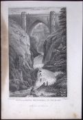 Wicklow Poul-A-Phuca Waterfall 194 Years Old Antique Steel Engraving-3