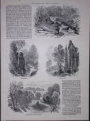 Rambling Sketches of Wharfedale North Yorkshire Antique Woodcut Engravings.