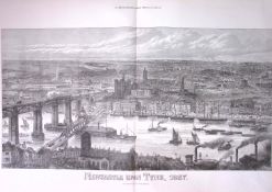 Newcastle Upon Tyne Large Engraving View of The City Antique 1887 Newspaper.