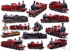 Midland Steam Train Engines 13 Steam Train Locomotives Montage Metal Wall Art