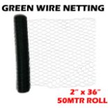 900mm x 50 Metre Green Wire Netting: 2"" X 36"" X 0.63/1MM. 50M Roll