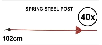 40x Spring Steel Post: 102CM Red. Pigtail Insulator