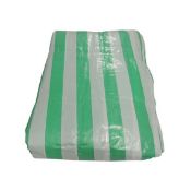 9 Metre x 7 Metre Striped Green/White Tarpaulin. Eyelets On All Sides In 1 Metre Intervals