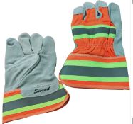 6 x Large Cow Split Leather Hi Vis Gloves