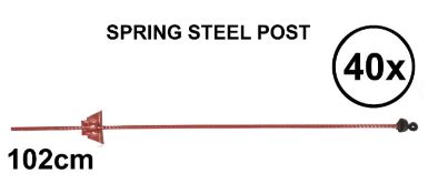 40x Spring Steel Post: 102CM Red. Plastic Insulator