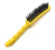 4 x Yellow Plastic Handle Steel Wire Brushes