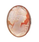 Vintage Silver Mounted Hand Carved Cameo Brooch Birmingham 1959