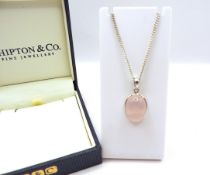 Sterling Silver Rose Quartz Pendant Necklace New With Gift Box