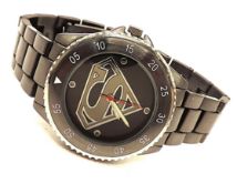 Superman Quartz Watch Accutime Watch Corp DC Comics Gunmetal Band New Battery Working