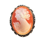 Antique 800 Silver Marcasite Hand Carved Cameo Brooch