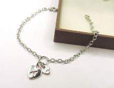 925 Sterling Silver Diamond Heart Bracelet New With Gift Pouch