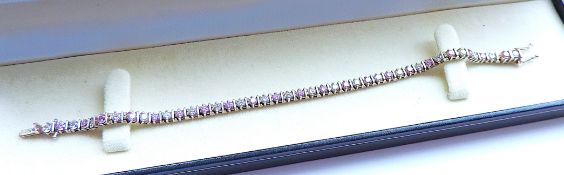 Sterling Silver Pink & White CZ Gemstone Tennis Bracelet