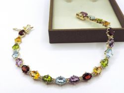 Sterling Silver 9 Carat Multi-Gemstone Bracelet New With Gift Box