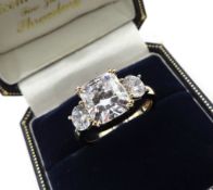 7 Carat Cubic Zirconia Gold On Sterling Silver Ring New With Gift Box