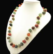 Sterling Silver Fancy Jasper Bead Necklace New With Gift Pouch
