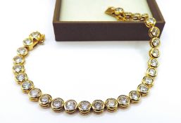 Gold On Sterling Silver 17 Carat Cubic Zirconia Gemstone Line Bracelet New With Gift Box