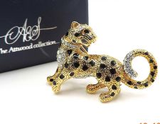 Vintage Attwood & Sawyer 22K Gold Plated Leopard Brooch Original Box