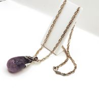 925 Sterling Silver Large Amethyst Gemstone Pendant Necklace