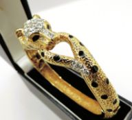 Vintage Attwood & Sawyer 22K Gold Plated Leopard Bangle Bracelet In Original Box