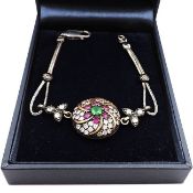 Vintage Artisan Ruby, Emerald & White Topaz Bracelet
