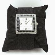 Chete & Laroche Crystal Quartz Watch Black Glitter Strap