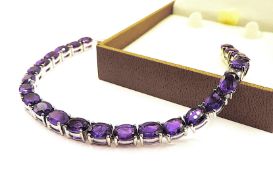 21 Carat Amethyst 925 Sterling Silver Bracelet New With Gift Box