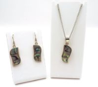 925 Sterling Silver Abalone Shell Pendant Necklace & Earrings Set