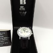Butler & Wilson Crystal Watch Spinning Dial Black Leather Strap New Boxed