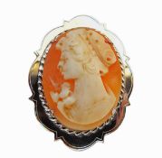 Antique Silver Mounted Hand Carved Cameo Brooch Hallmark Date 1928
