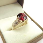 Sterling Silver Red & White Gemstone Ring