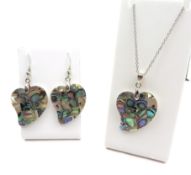 925 Sterling Silver Paua Shell Necklace and Earrings 'New'