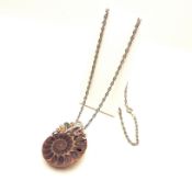 Artisan 925 Sterling Silver Fossilised Ammonite & Tourmaline Pendant Necklace