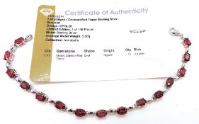 925 Sterling Silver Mystic Crimson Red Topaz Bracelet New With Gift Box