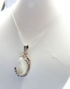 Vintage Artisan Cabochon Moonstone Sterling Silver Pendant Necklace