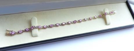 925 Sterling Silver Pink Gemstone Bracelet