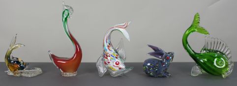 Collection of 5 Murano Glass Animal Sculptures
