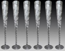Set of 6 Fine Very Large Crystal Toasting Flutes