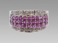 Pink Sapphire & Diamond 18ct White Gold Band Ring